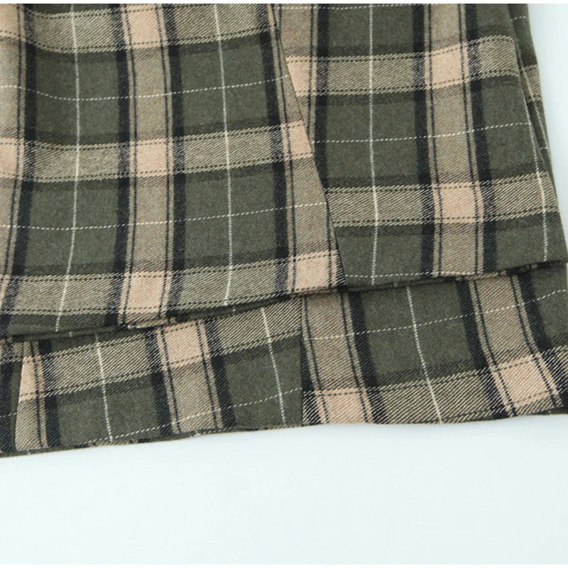 Chic Green Plaid Print Loose Pants Women Casual High Waist Straight Wide Leg Trousers Party Daily Classic Attire 2026 Spring