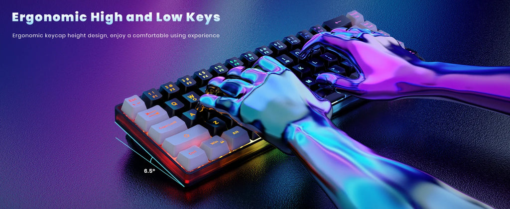 GEODMAER Wireless Gaming Keyboard Rechargeable Backlit Gaming Keyboard 68 Keys English/Spanish Layout 2.4G Keyboard for PC