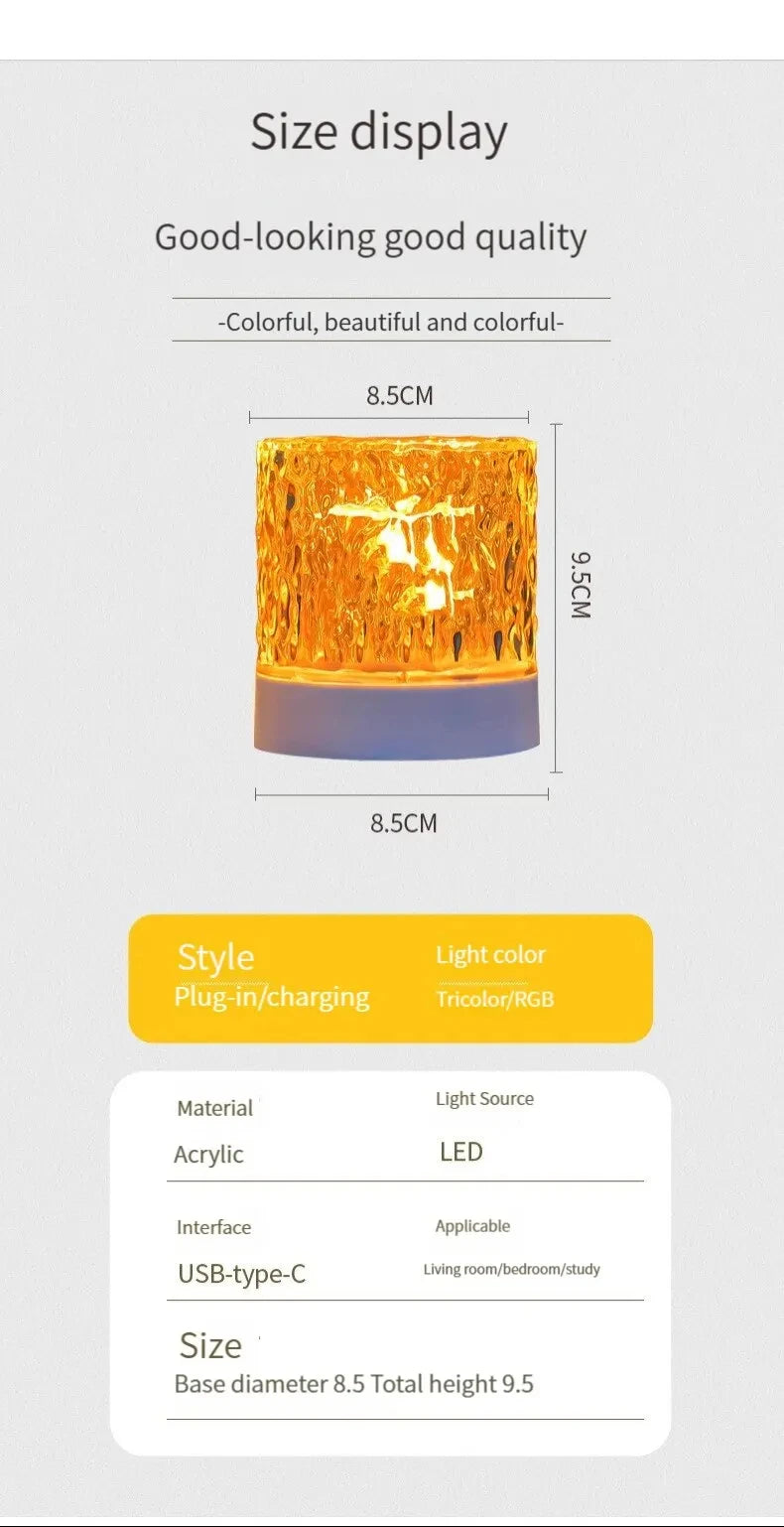 LED Water Ripple Light Ambient Night Light Rotating Projection Crystal Table Lamp RGB Dimmable Home Decoration 3/16 Color Gifts