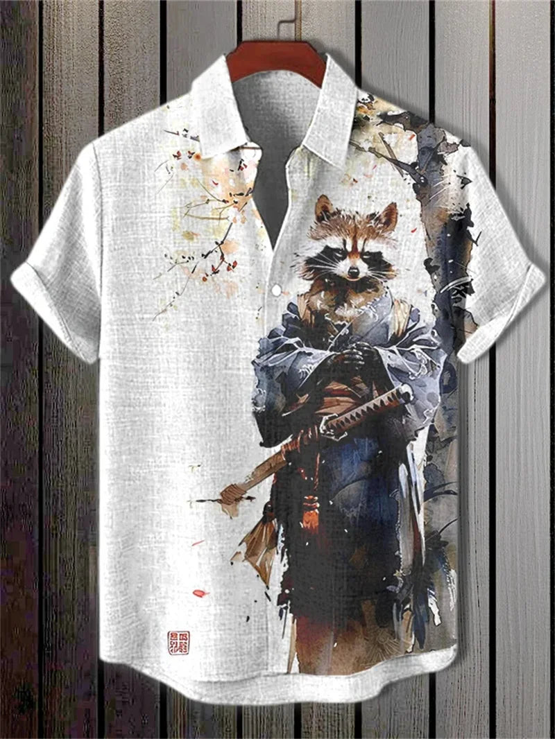 Hawaiian Casual Shirt Men's Summer 3D Wave Print Retro Short Sleeved Linen Top Suitable for Clothing Tops