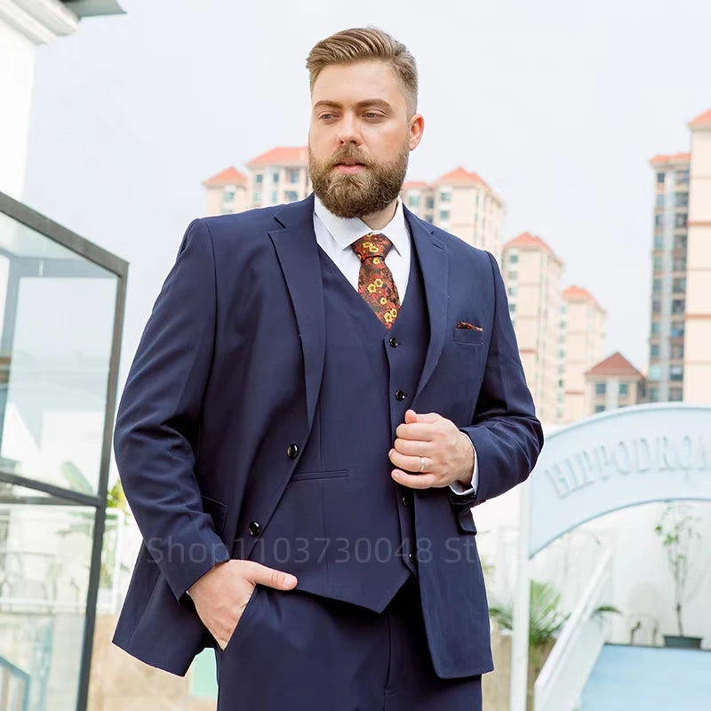 Fat Brother Big Size Men's Suits Formal Business Dress Fashion 3 Piece Set for Wedding Party Prom XS-6XL Jackets Vest Pants