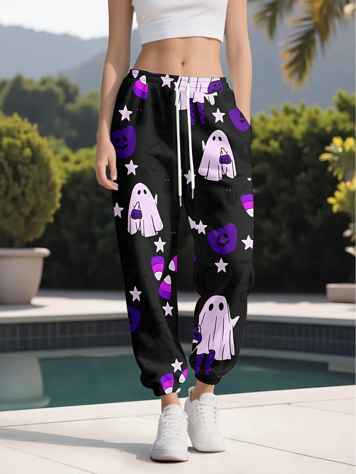 2026 autumn and winter new women's pants street fashion casual comfortable versatile 3D ghost pattern print
