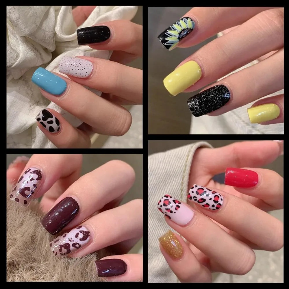 32 Strips Autumn Nail Stickers Semi Cured Full Cover Gel Nail Polish Strips Manicure Leopard Print Nail Patch