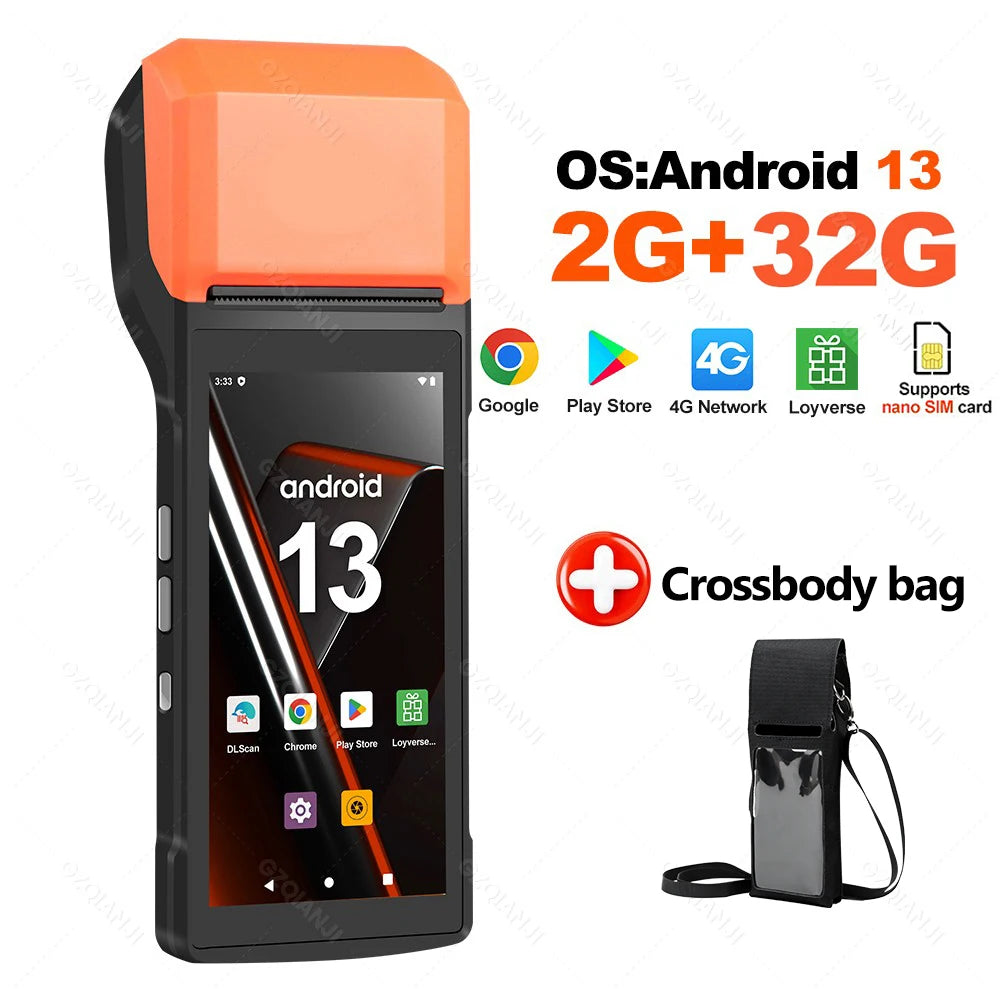 Handheld POS Android 13 Bluetooth Wifi, 2D Barcode Scanner optional, Built-in 58MM Thermal Receipt Printer For Business,Store