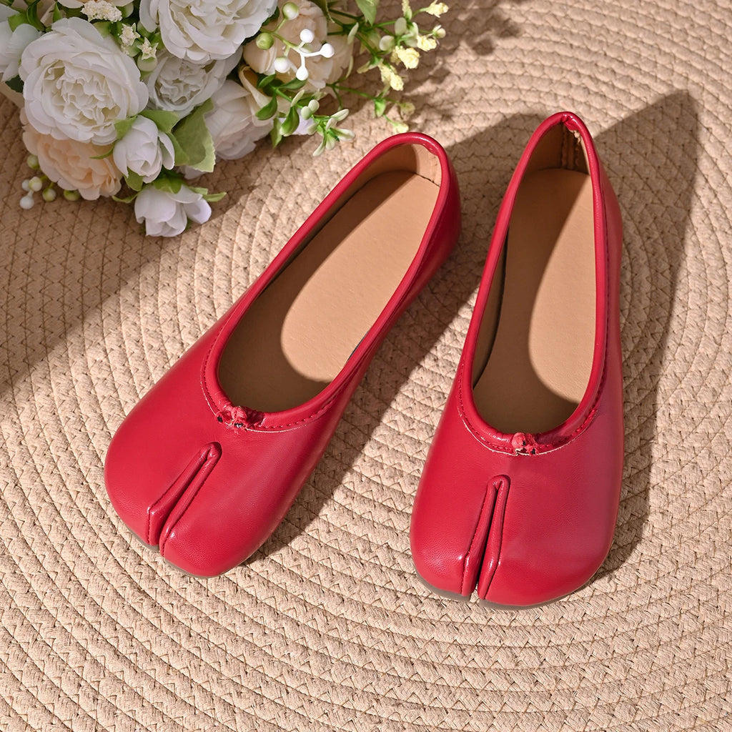 Japanese Style Tabi Ninja Shoes Women Cozy Leather Flats Split Hoof Toe Loafers Femme Mary Jeans Mocasines Ladies Ballerina Shoe