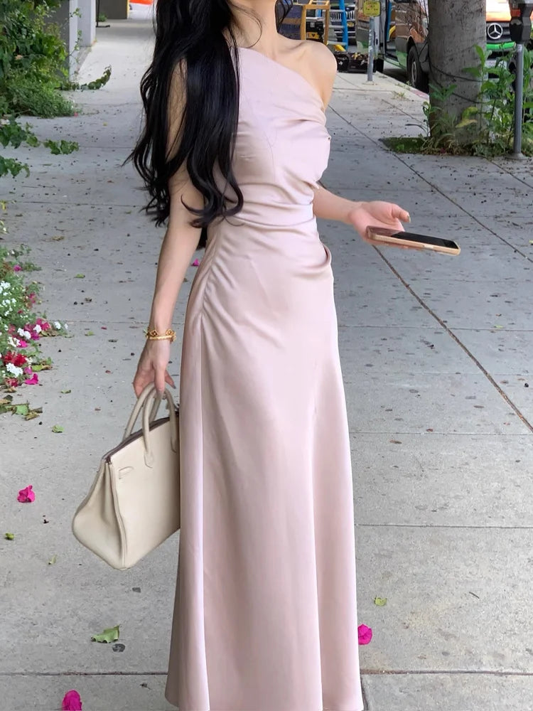 Ele Silk Blend Women's Dr ter Ne Slim Fit Fi Tail Gown Waist Cinched Summer Spring New Sle Long Evening Dr