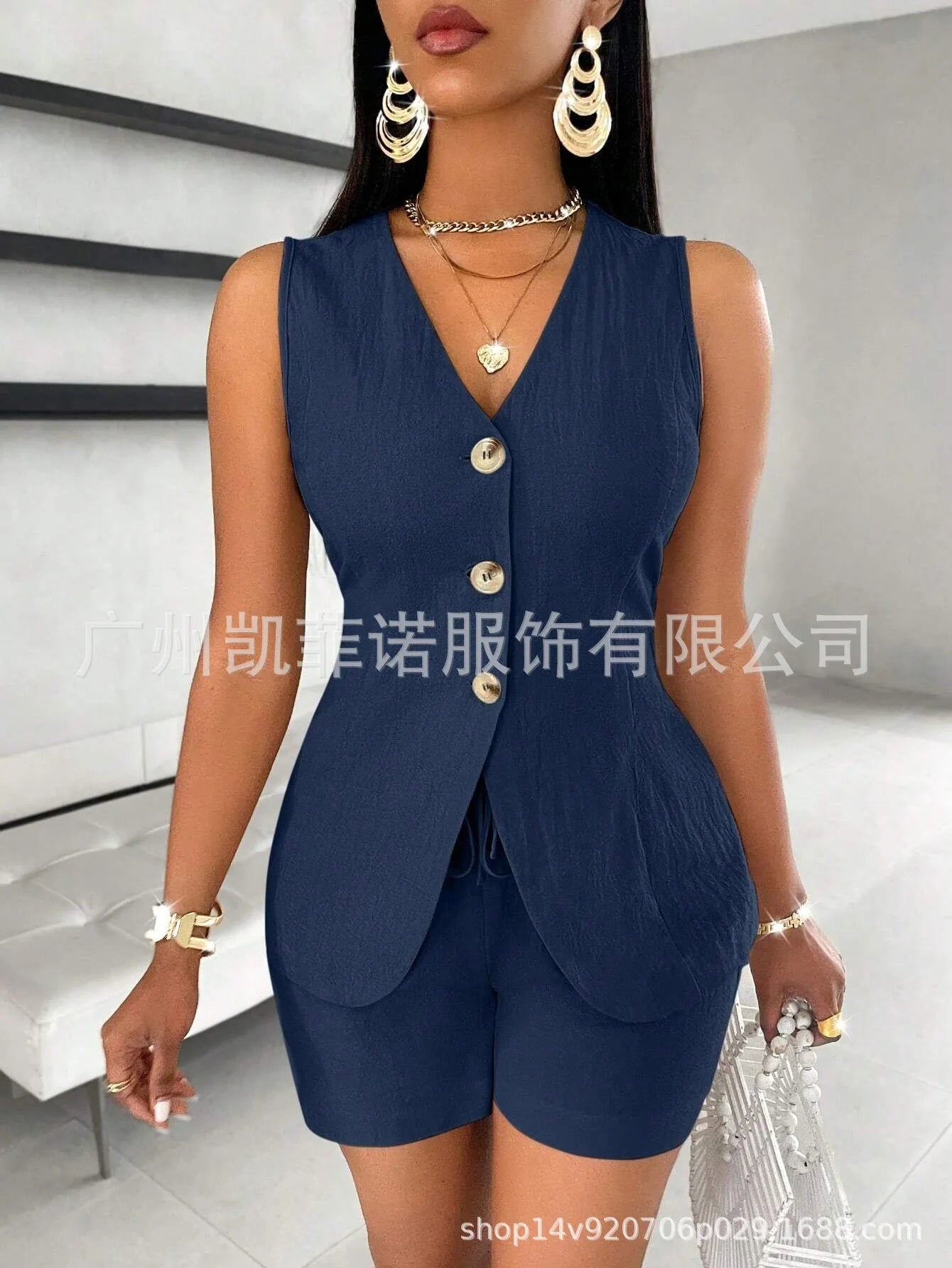 Women Fashion Casual Shorts Set Summer Vest Top Button Solid 2 Pieces Set Lace-up Pant Suits Womens Clothing Office Holiday 2025