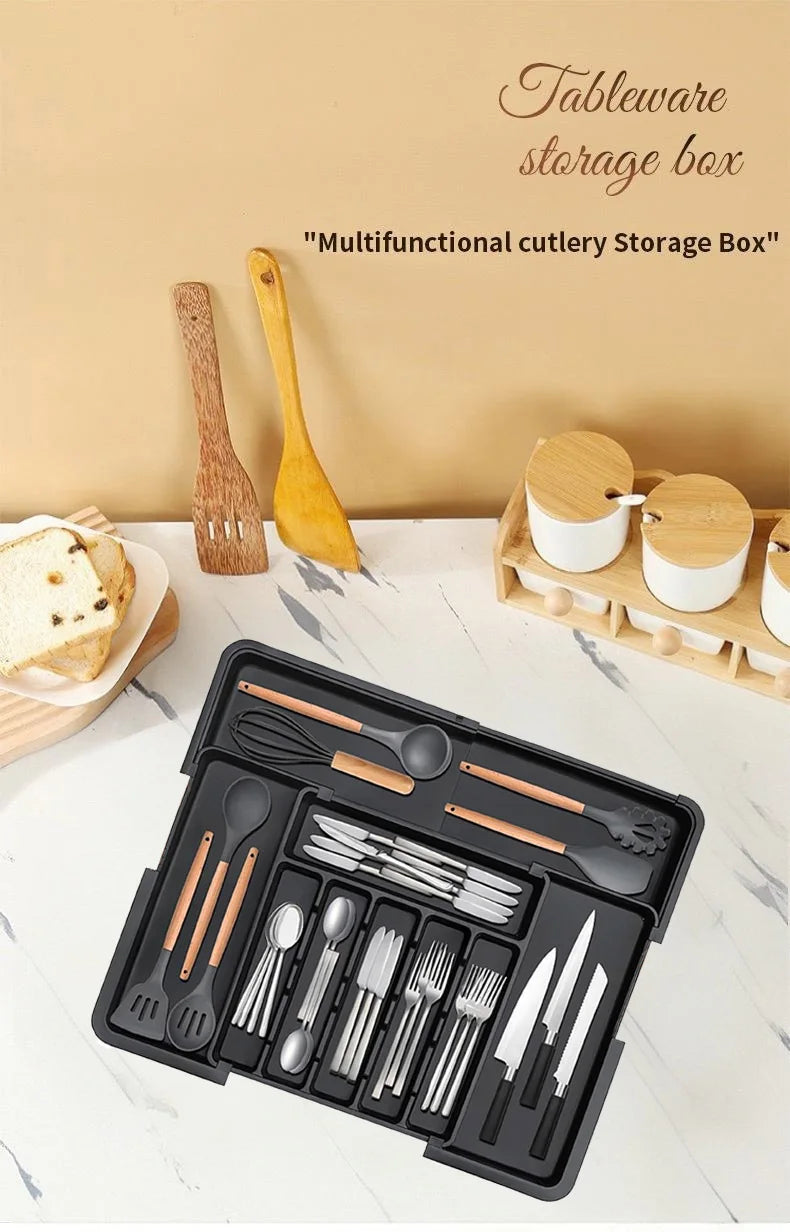 Adjustable Expandable Cutlery Drawer Organizer, Kitchen Utensil Storage Tray