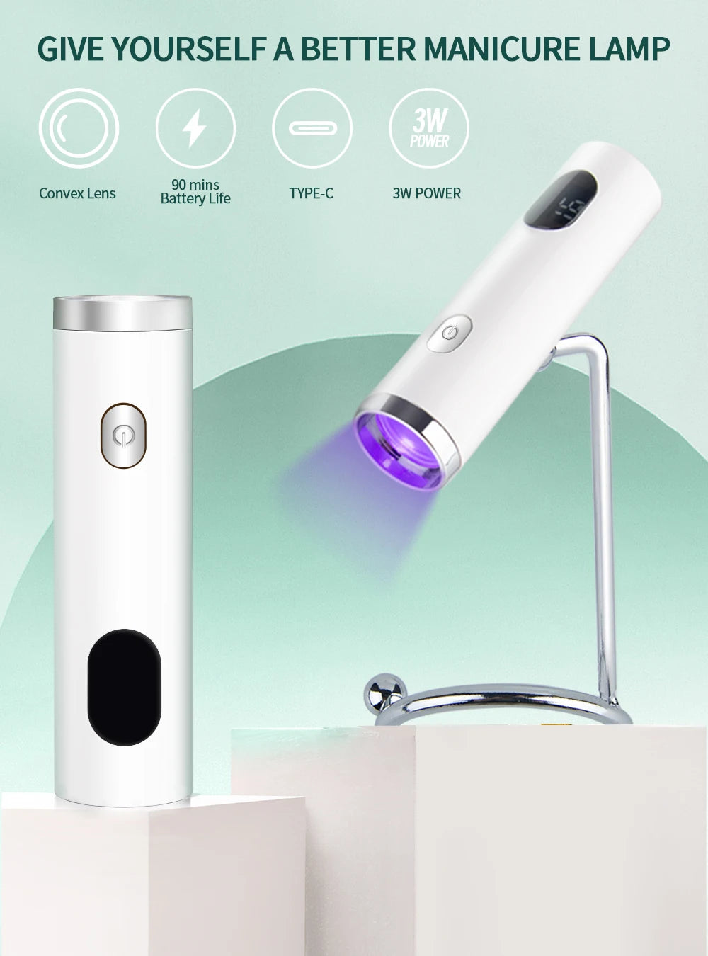 Nailpop Mini UV Nail Lamp for Polygel Nails Battery-Powered with Silicone Stamper Portable Handheld Curing Glue Gel Nail Dryer
