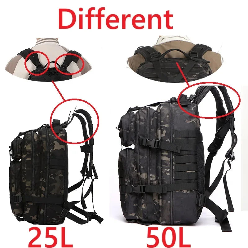 Durable Nylon 50L Waterproof Tactical Outdoor Backpack for Hiking Trekking Fishing Hunting Camping Travel