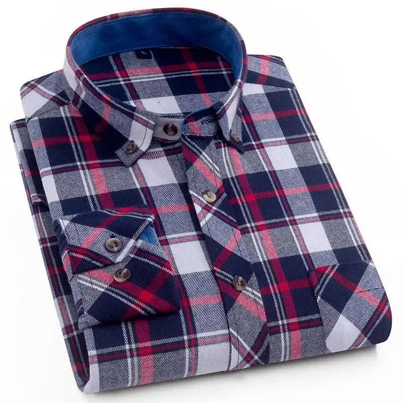 2026 100% Cotton New Male Casual Long Sleeve Warm Man Clothes Flannel Plaid Shirt Men Plus Size 3XL 4XL