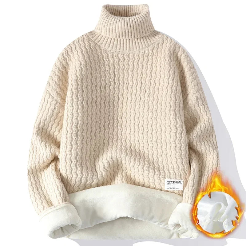 New Winter Fleece Turtleneck Sweater Men Warm Knit Pullovers Mens Casual Knitted Sweaters Solid Color Turtleneck Knitwear Man