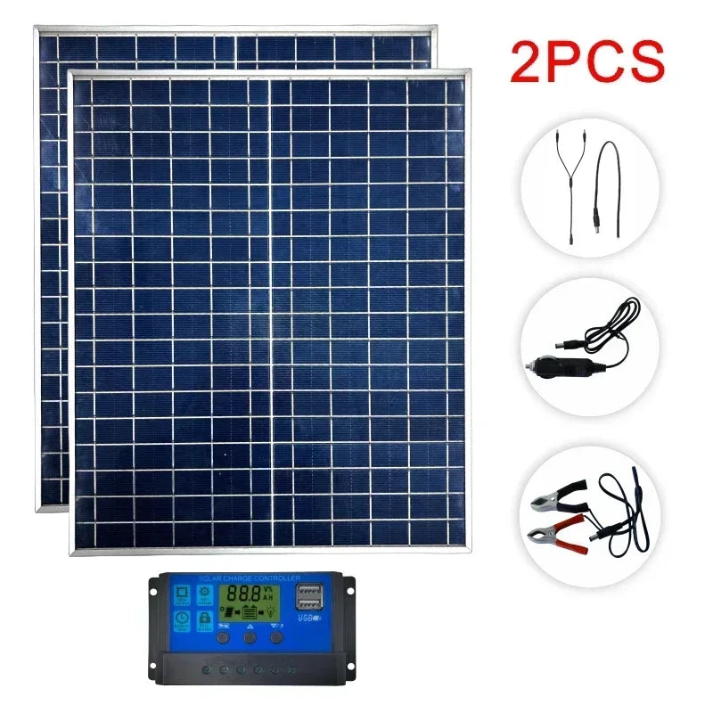 12V Photovoltaic 500W 1000W Solar Panel Power Bank Kit 100A Controller Solar Plate for Home/Camping/RV/Car Fast Battery Charger