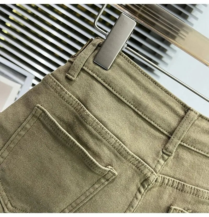 Large Pocket Denim Shorts Women Stretch Slim Fit High Waist Sexy Butt Lifting Hot Pants Summer Fashion Babes Casual Y2k Clothes