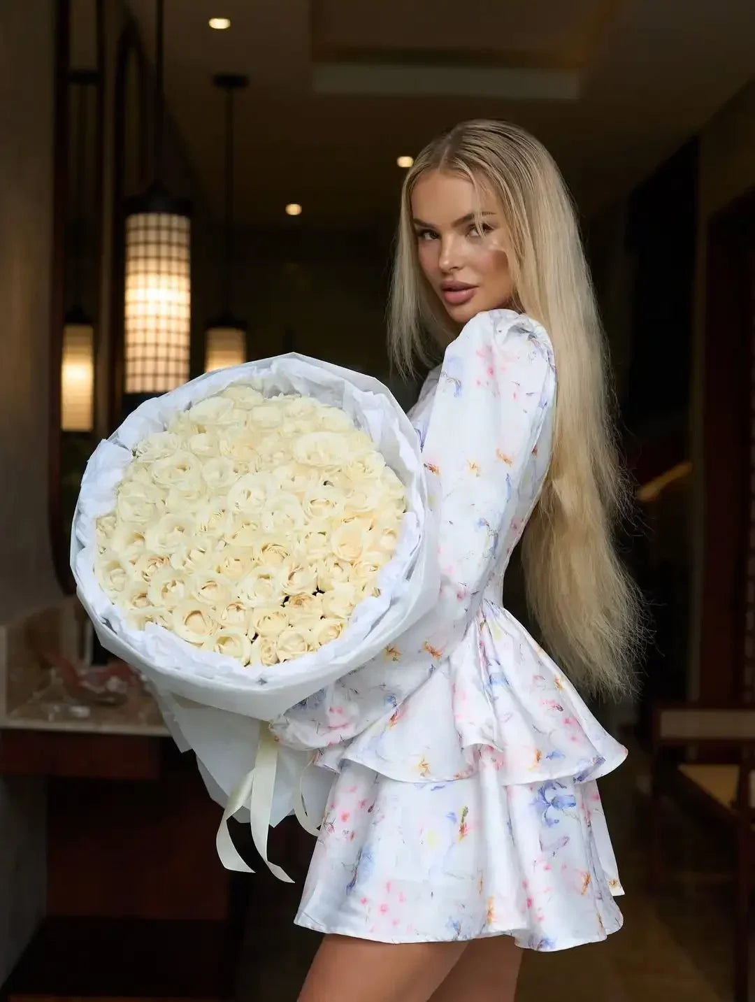 Floral Print Long Sleeve Women's Dress V Neck Puff Long Sleeve Wrap Waist Tiered Ruffle Mini Dresses Wedding Party Summer Robes