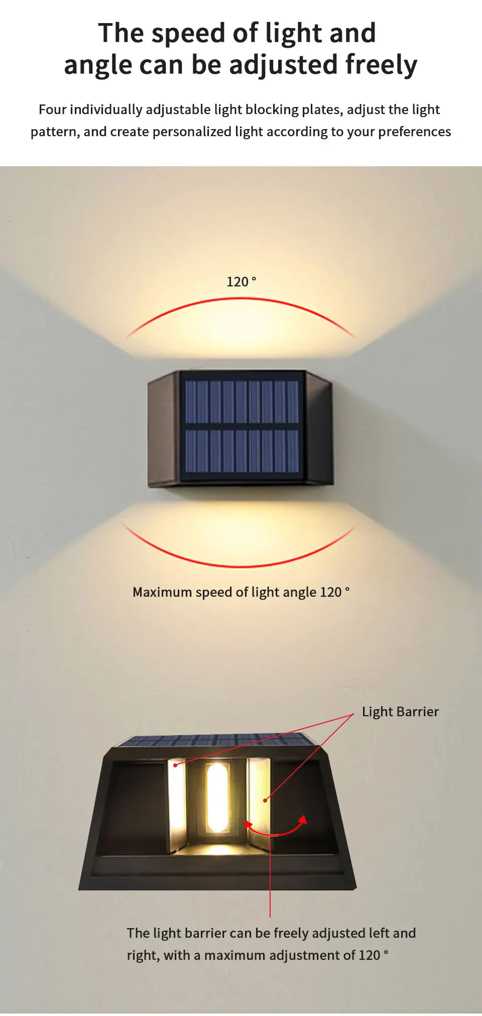 LED Outdoor Solar Lights Up And Down Lighting Wall Lamp Garden Decor Outdoor Solar Spotlights Solar Powered Sunlight Wall Sconce
