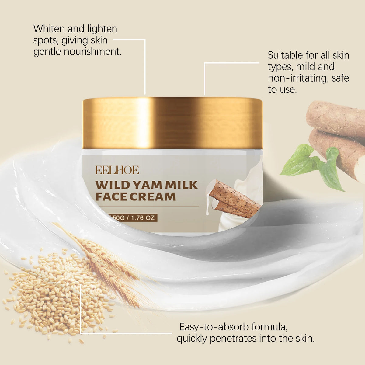 Wild Yam Moisturizing Face Cream Skin Brightening Firming Lotion Dark Spots Remover Skin Repair Moisturizer Skin Care Products