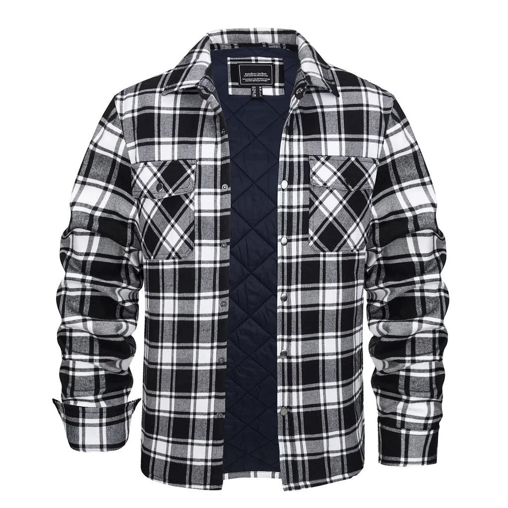 MAGCOMSEN Flannel Shirt with Quilted Lined Jacket Mens Long Sleeve Plaid Shirt Coat Button Down Outerwear Winter Male