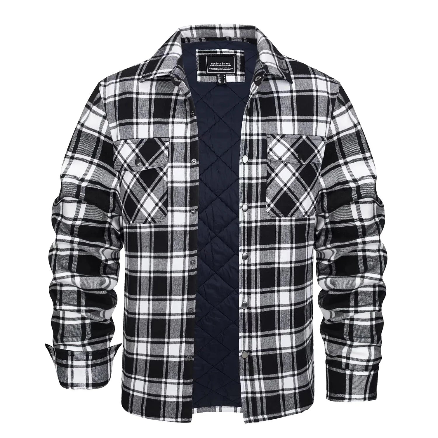 MAGCOMSEN Flannel Shirt with Quilted Lined Jacket Mens Long Sleeve Plaid Shirt Coat Button Down Outerwear Winter Male