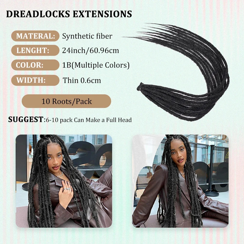 Synthetic Dreadlock Extensions 10 Root/Pack Hippie Single Ended Dreads Ombre Loc Extensions 24 Inch Reggae Style Crochet Hair