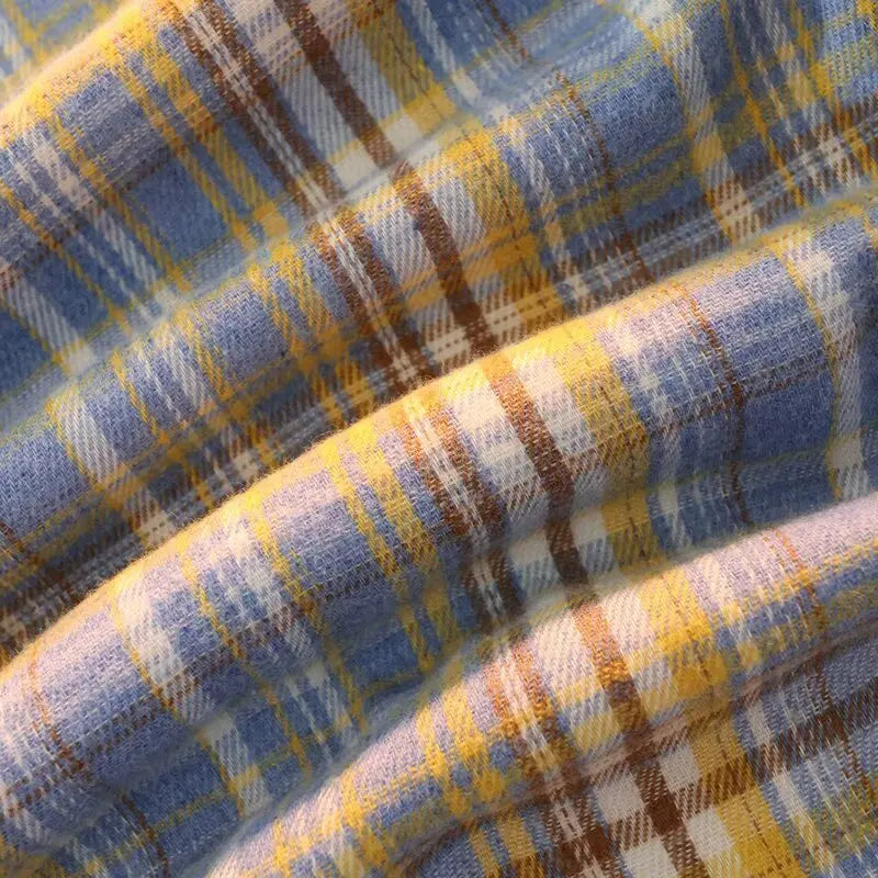 Retro Japanese Plaid Long Sve irt Men's Casual Loose Fit Spring Autumn Wear for Students And Couples Youth Faion