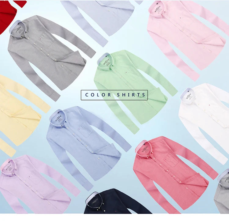 New Cotton Mens Striped Plaid Print Oxford Spinning Casual Long Sleeve Shirt Comfortable Collar Button Slim Male Business Shirts