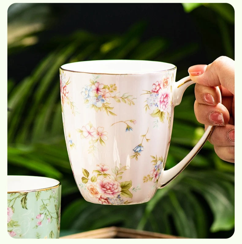 Ceramic Cup Creative Couple's Cup Vintage Flower Home Breakfast Milk Cup Office Afternoon Tea Coffee Water Mug Home Drinkware