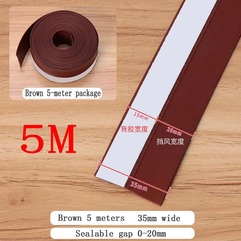 5M Shower Room Glass Door Sealing Strip Window Windproof Strip Warm Bathroom Door Lower Water Blocking Adhesive Strip