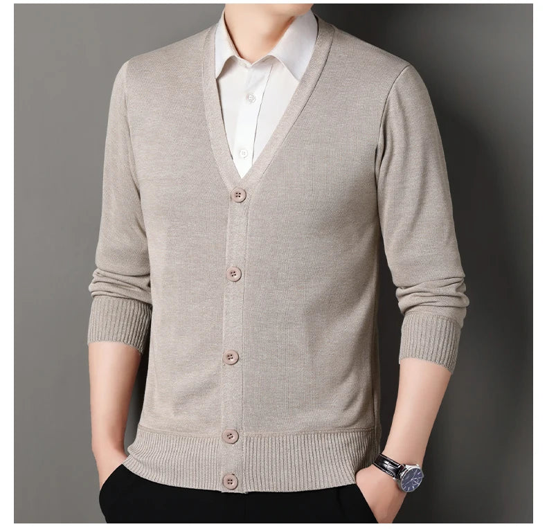 Men's Smart Casual Cardigan V-neck Sweater Men's Autumn Winter Clothes Button Knit Cardigans Mens Knitting Sweaters Outwear