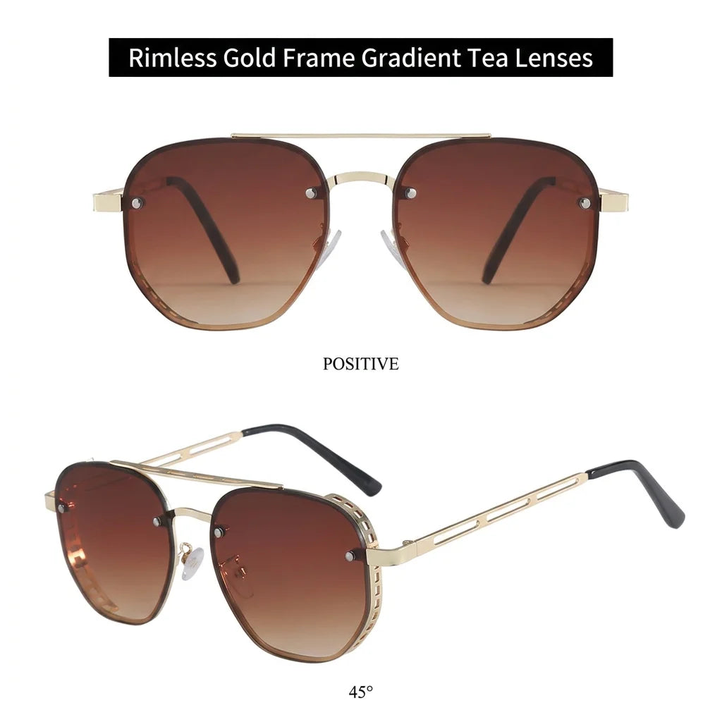 Unisex Stylish Sunglasses Trendy Gold Frame Hd Lens Glasses Oval Metal Frame Eyeglasses European-American Uv400 Shades Eyewear