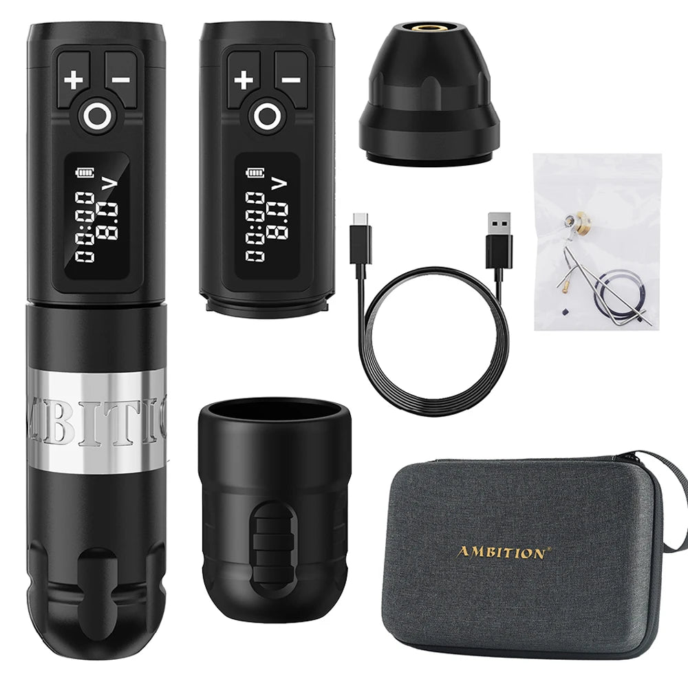Ambition New Soldier Rotaty Battery Pen Wireless Tattoo Machine Portable Power Pack 2400mAh LED Digital Display For Body Art