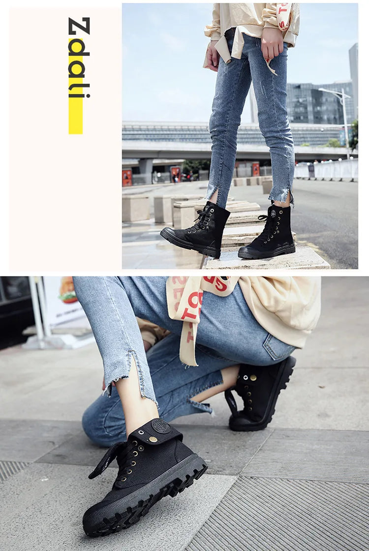 New Canvas Shoes Women Work Boots Palladium Style Fashion High-top Breathable Ankle Casual Shoes Female High Quality 35-41