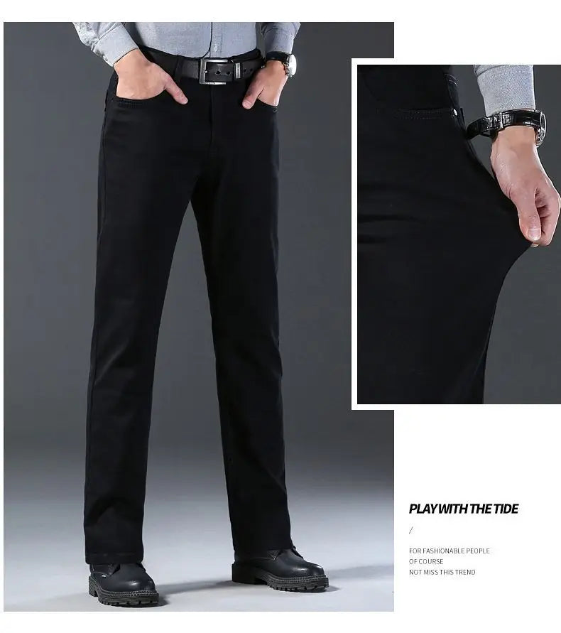 Men's classic high-end fashion versatile jeans, soft and slightly elastic black business denim pants, stylish upper body