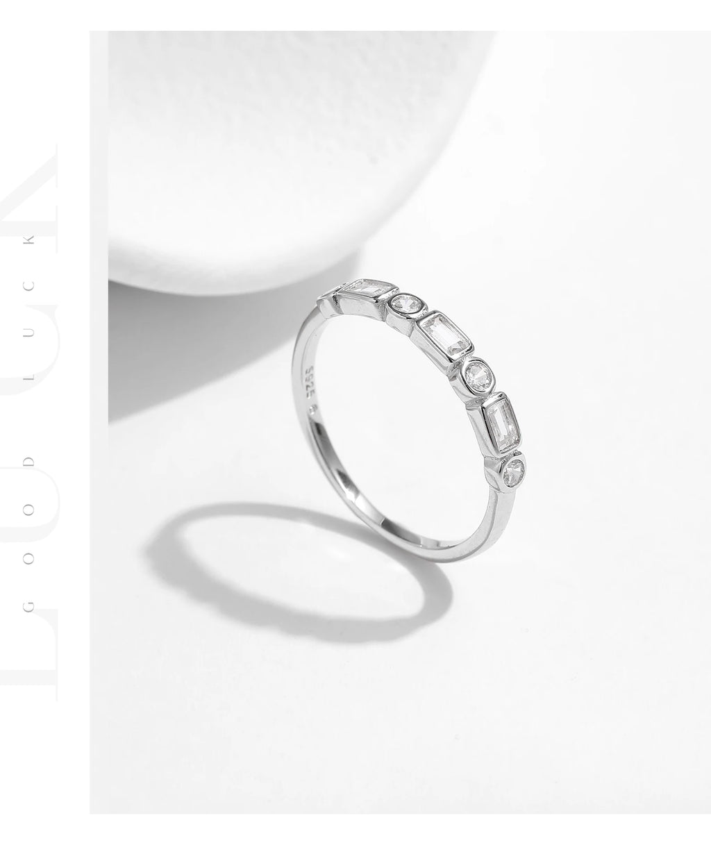 MODIAN 925 Sterling Silver Fashion Round Rectangle Dazzling Clear CZ Band Ring For Women Wedding Engagement Fine Jewelry