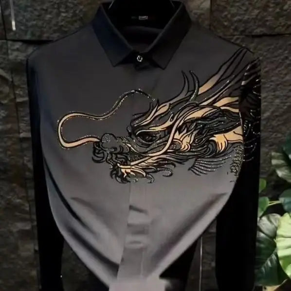 2025 Spring, Autumn and Winter New Men's High-end Printed Shirt Light Luxury Fashion Casual Trendy