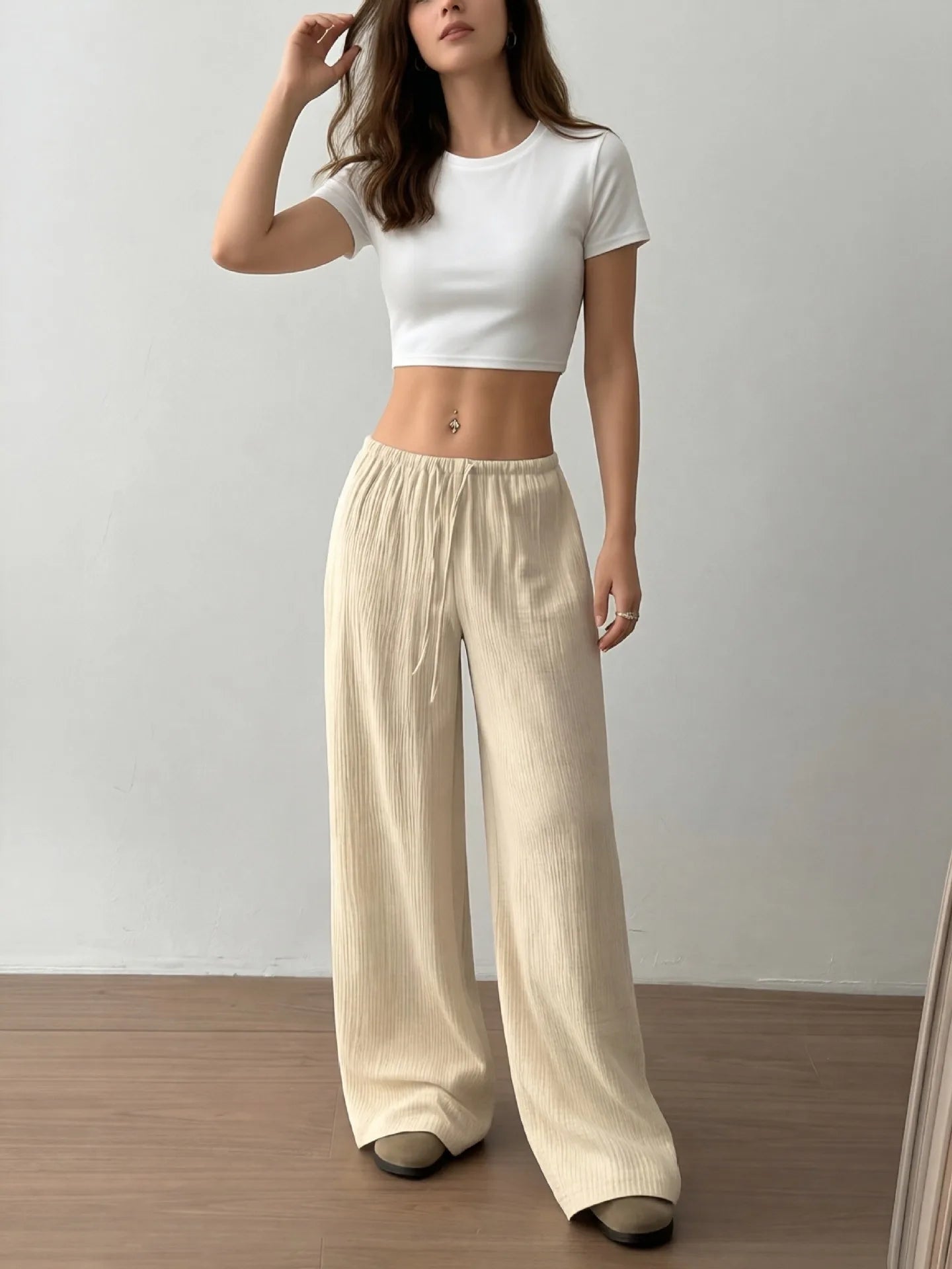 Summer Thin Texture Loose Pants Women High Waist Wide Leg Pants Women Casual Lazy Style Comfortable Breathable Trousers Women
