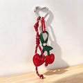 Y2K Leather Rope Red Cherry Keyring Pearl Beads Bag Key Chain Charm Pendant Women Trendy Keychain Decoration