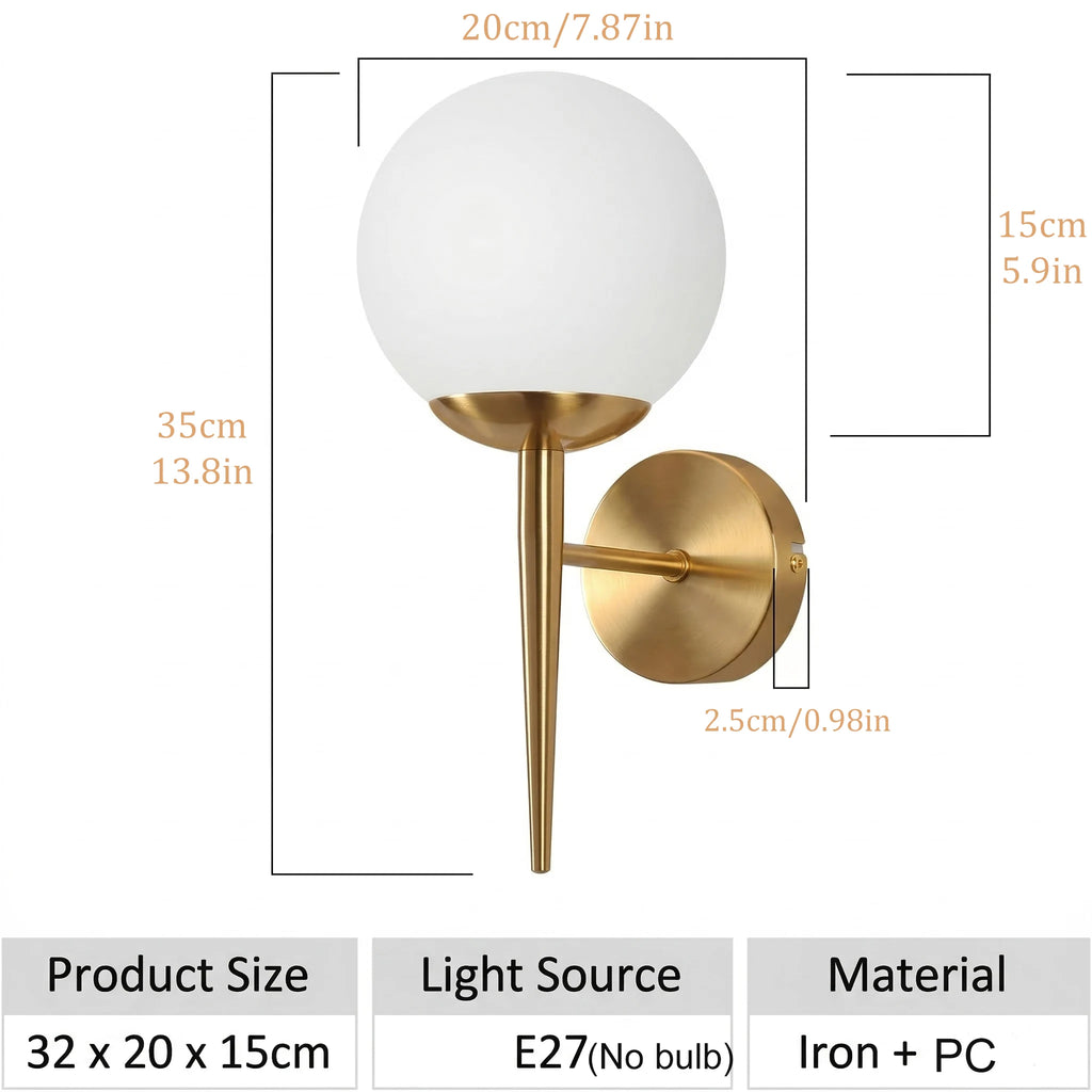 Modern Led Wall Lamps Indoor Golden Wall Lights with Milky PVC Round Ball Bedside Wall Lights Double G9 Bulbs with Light Bulb