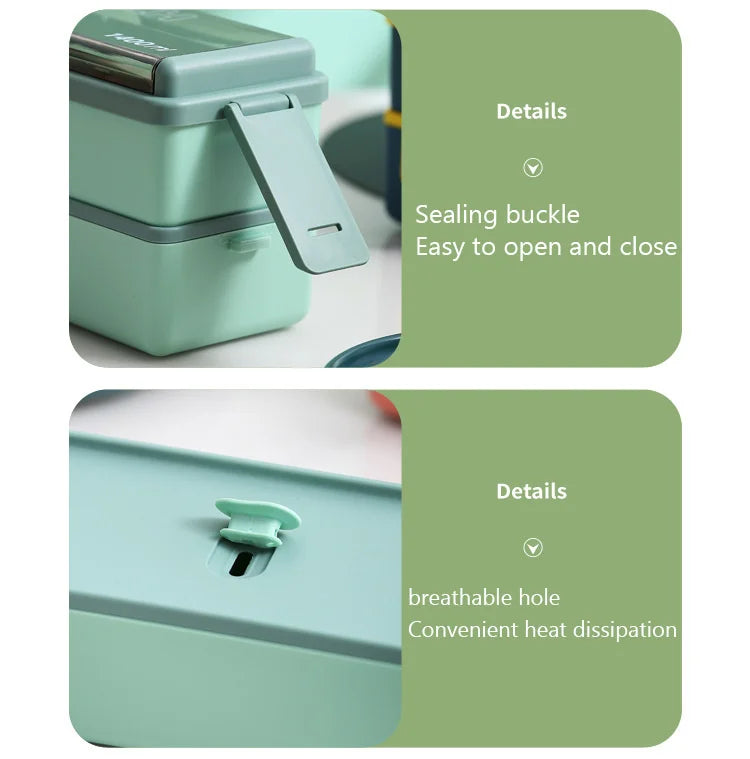 Double Layer Portable Lunch Box For Kids With Fork and Spoon Microwave Bento Boxes Dinnerware Set Food Storage Container