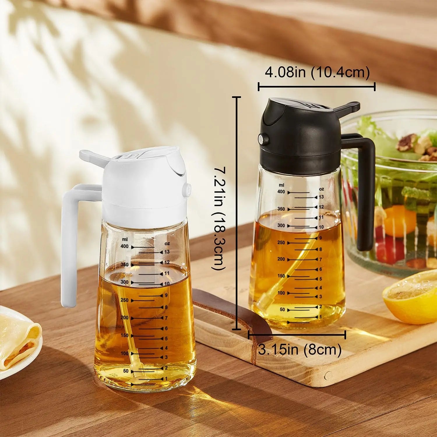 16 oz / 470 ml Glass Olive Oil Sprayer for Cooking – 2-in-1 Olive Oil Dispenser Bottle for Kitchen Gadgets,Salad, BBQ – Black
