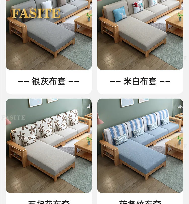 Nordic solid wood three-person sofa, modern simple fabric, small apartment concubine coffee table combination furniture