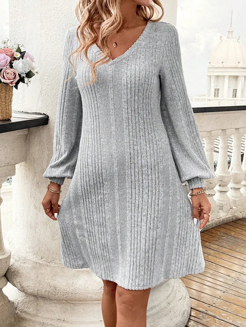 Evening Dress Autumn Winter Knitted Dress Women's V-neck Long-sleeved Slim New Solid Color Dress Vestidos De Mujer Robes Courtes
