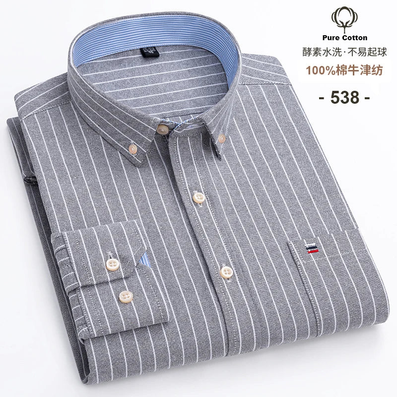 2024 Fashion Men Work Business Brand Shirt Mens Plaid Cotton Casual Dress Shirts Slim Fit Long Sleeve Button Down  Chemise Homme
