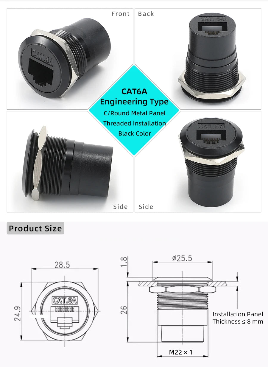AVSSZ CAT6A CAT6 RJ45 Network Cable Connectors Metal Data Signal Adapter Computer Data Module Mounting Size 22m