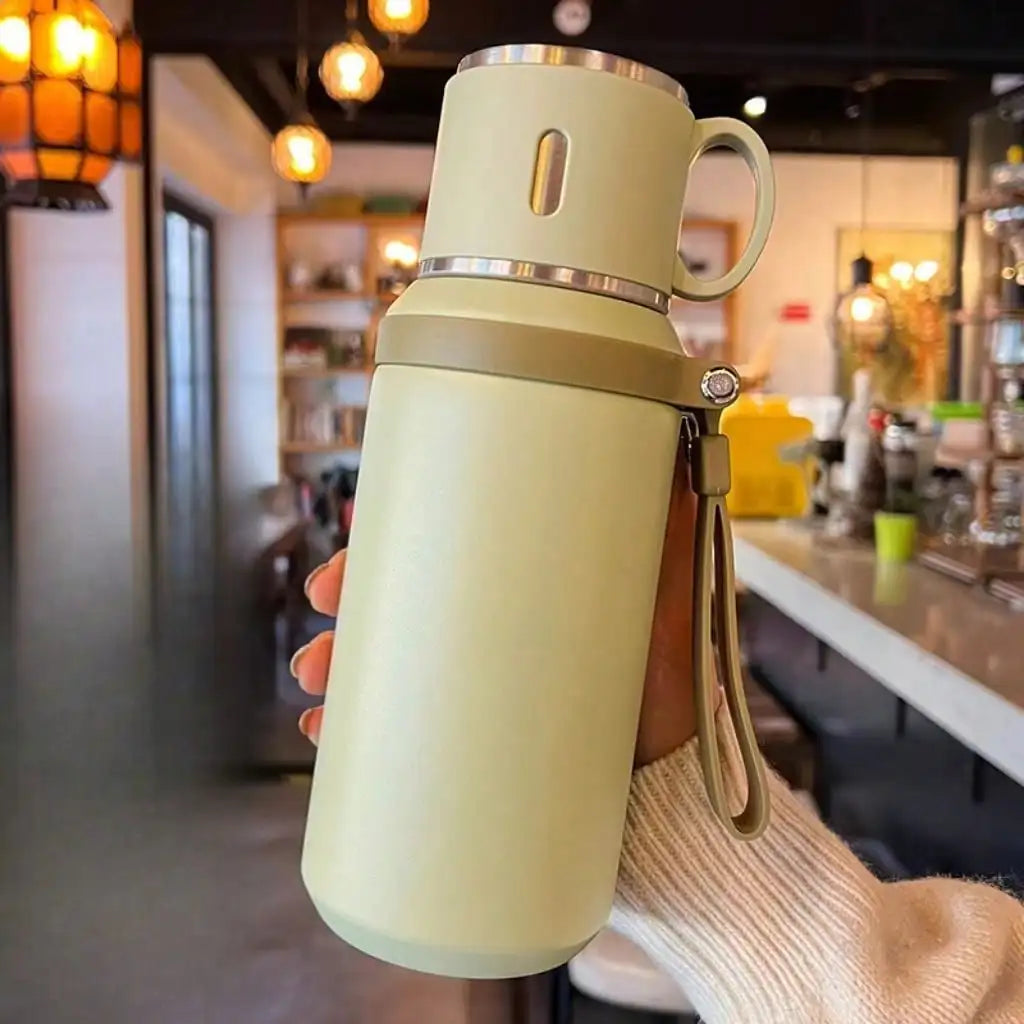 600ml 21 Oz 316 Stainless Steel Insulated Water Bottle, Keep Ice Cold For 24 Hours & Hot For 10 Hours, Leakproof Vacuum Flask With Cup Lid, Portable For Ice Water, Coffee, Travel