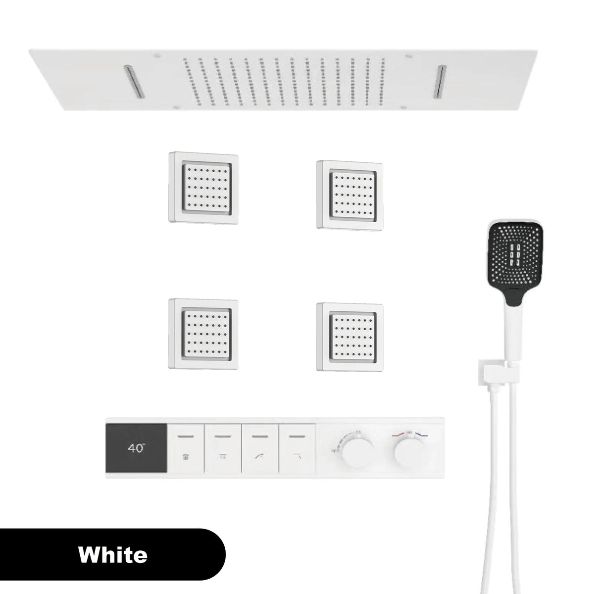 Luxury Bathroom Ceiling Embedded Rain Shower Head LED Digital Display Thermostatic Mixer Hot Cold Water Rainfall Shower System