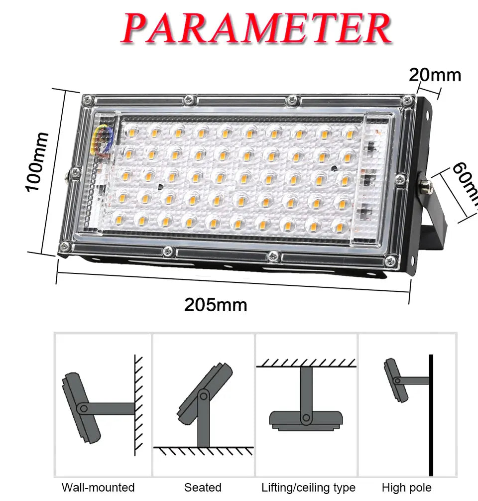 LED Flood Light AC 220V 240V 50W IP65 Waterproof Outdoor Garden Projector Lighting Reflector Spotlight LED Floodlight Wall Lamp