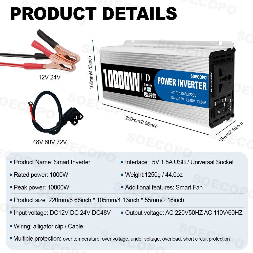 SOECOPO 10000W High-Efficiency Solar Kit 2x800W Panels 100A Controller 12V to 110V 220V Inverter for Boat RV Camping Off-Grid