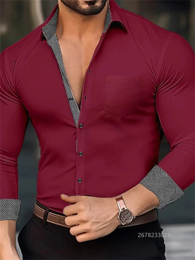 Men's Shirt Business Lapel Shirt, Black White Grey, Outdoor Street Long Sleeve Button Shirt, High Quality Soft Fabric XS-6XL Siz