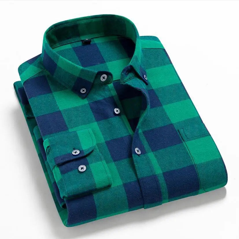 2026 100% Cotton New Male Casual Long Sleeve Warm Man Clothes Flannel Plaid Shirt Men Plus Size 3XL 4XL